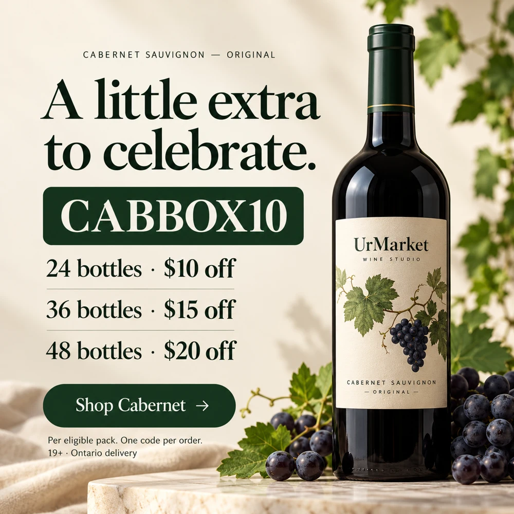 CABBOX10 — Cabernet Sauvignon Original: 24 bottles $10 off, 36 bottles $15 off, 48 bottles $20 off per eligible pack. One code per order.